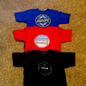 3 Men’s Hurley T-shirts, 1 blue, 1 red, 1 black